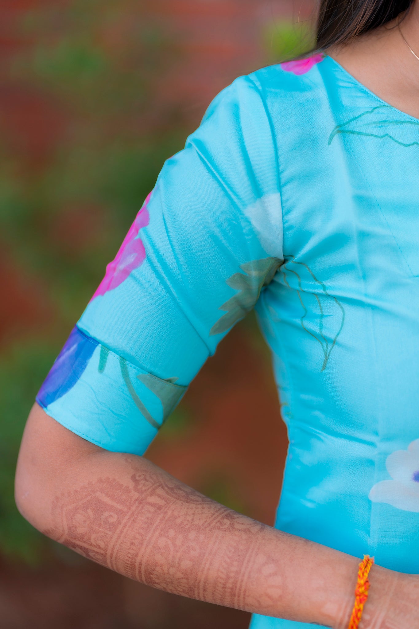 AA194 Blue Floral Organza Kurti