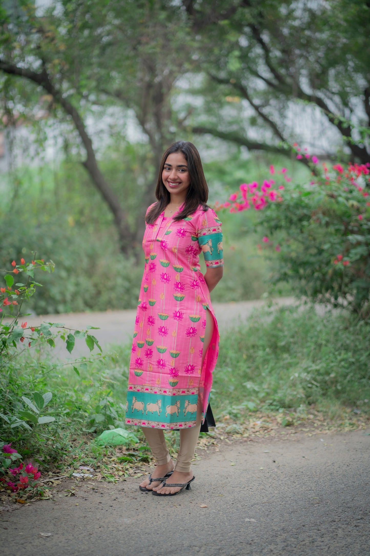 AA149 Pink Pichwai Tussar Silk Kurti