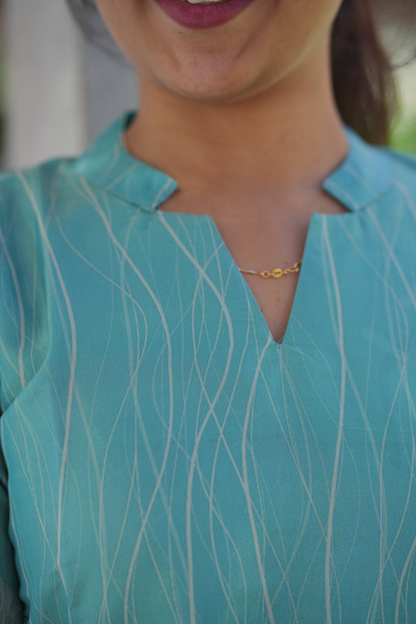 AA113 Blue Lines Tissue Silk Kurti with Dupatta