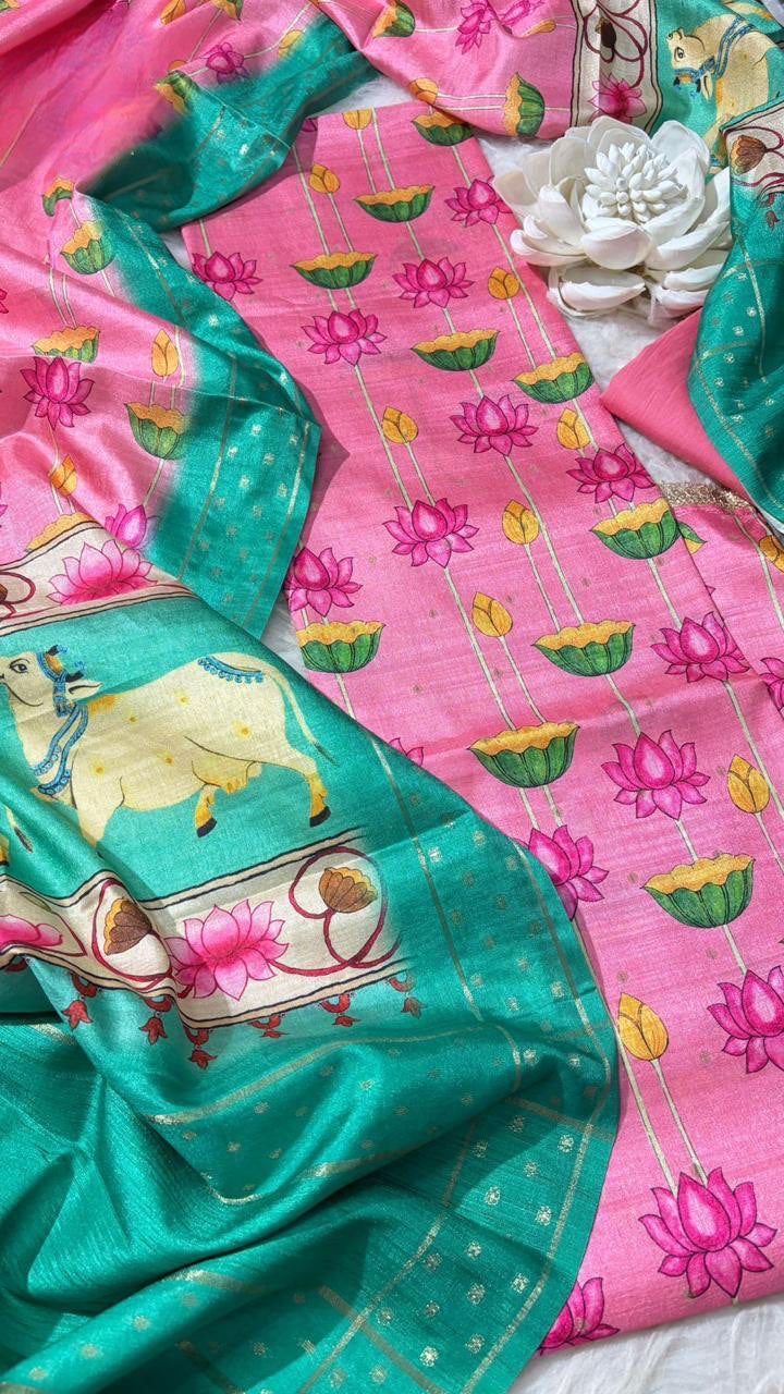 Pichwai Tussar Silk Salwar Material