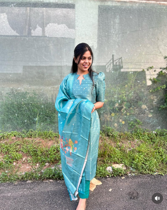 Ramar Blue Tissue Silk Salwar Set Function Wear