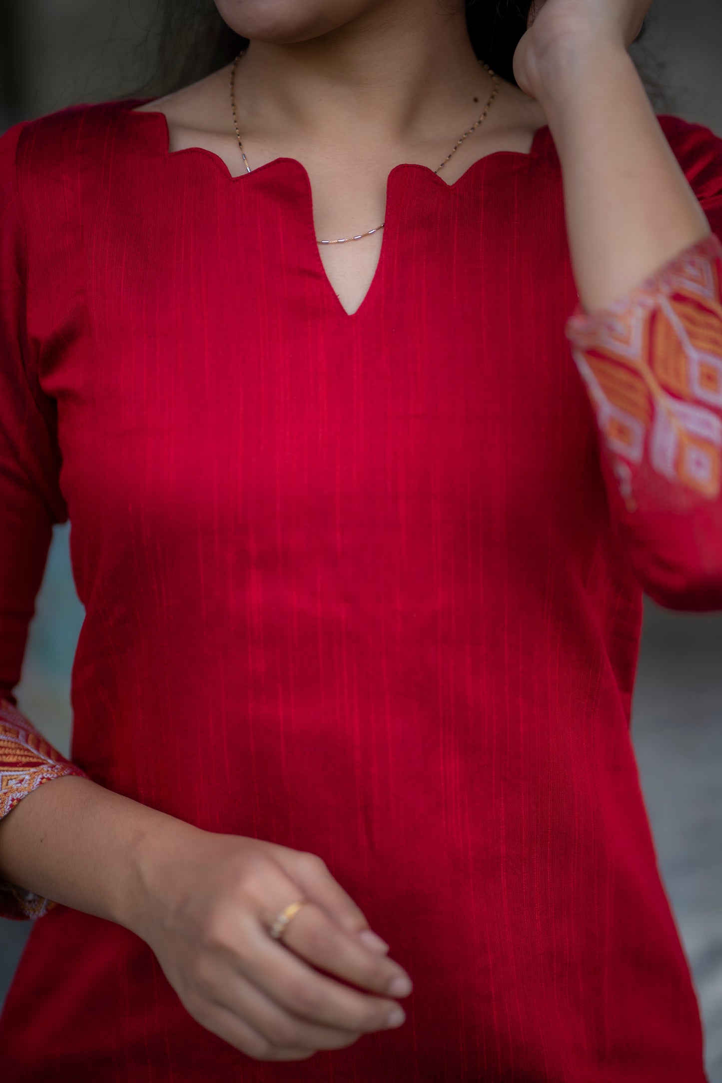 AA066 Red Silk Top with Blue Organza Shawl