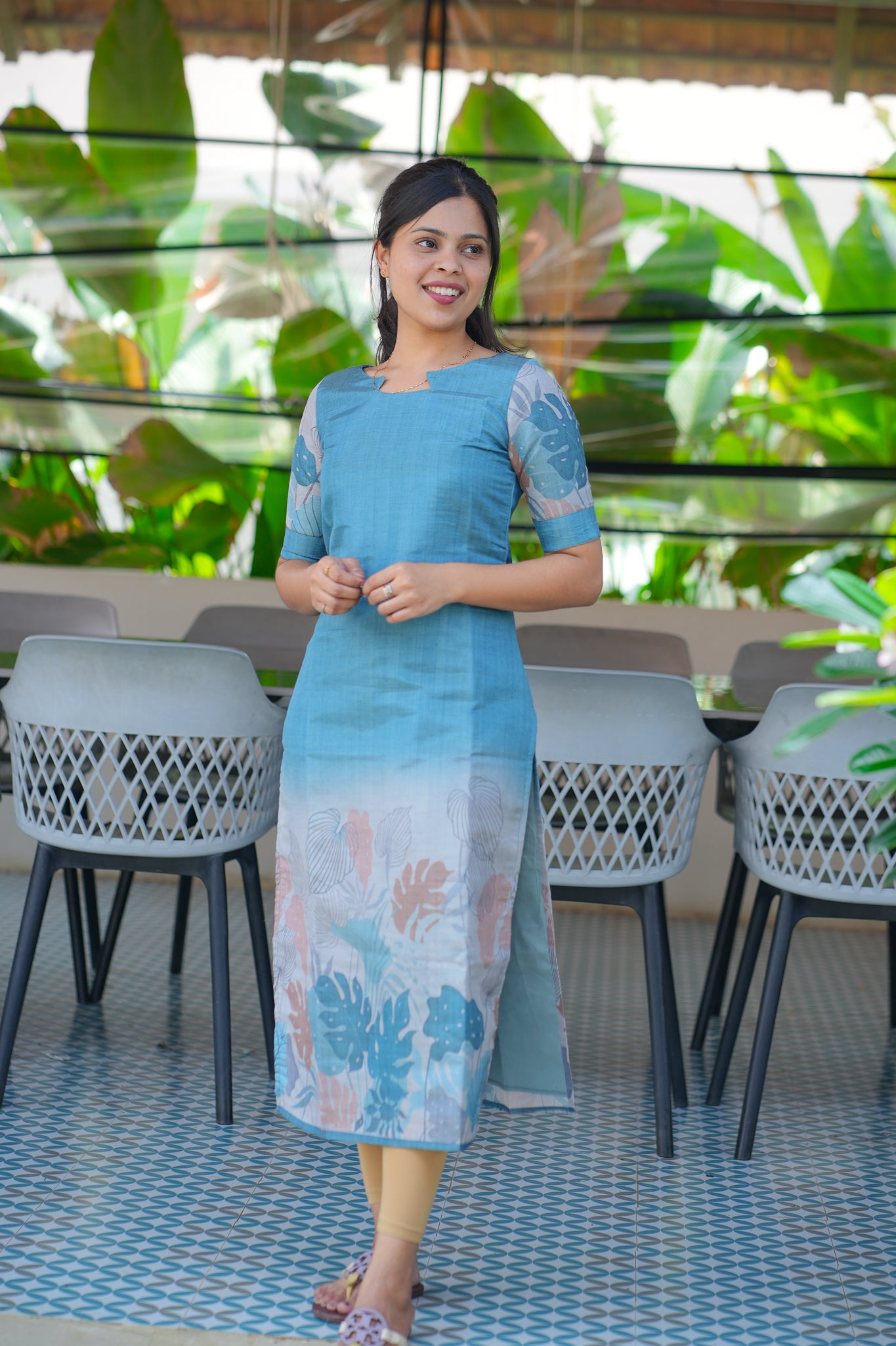 AA128 Teal Blue Tissue Kurti with Dupatta