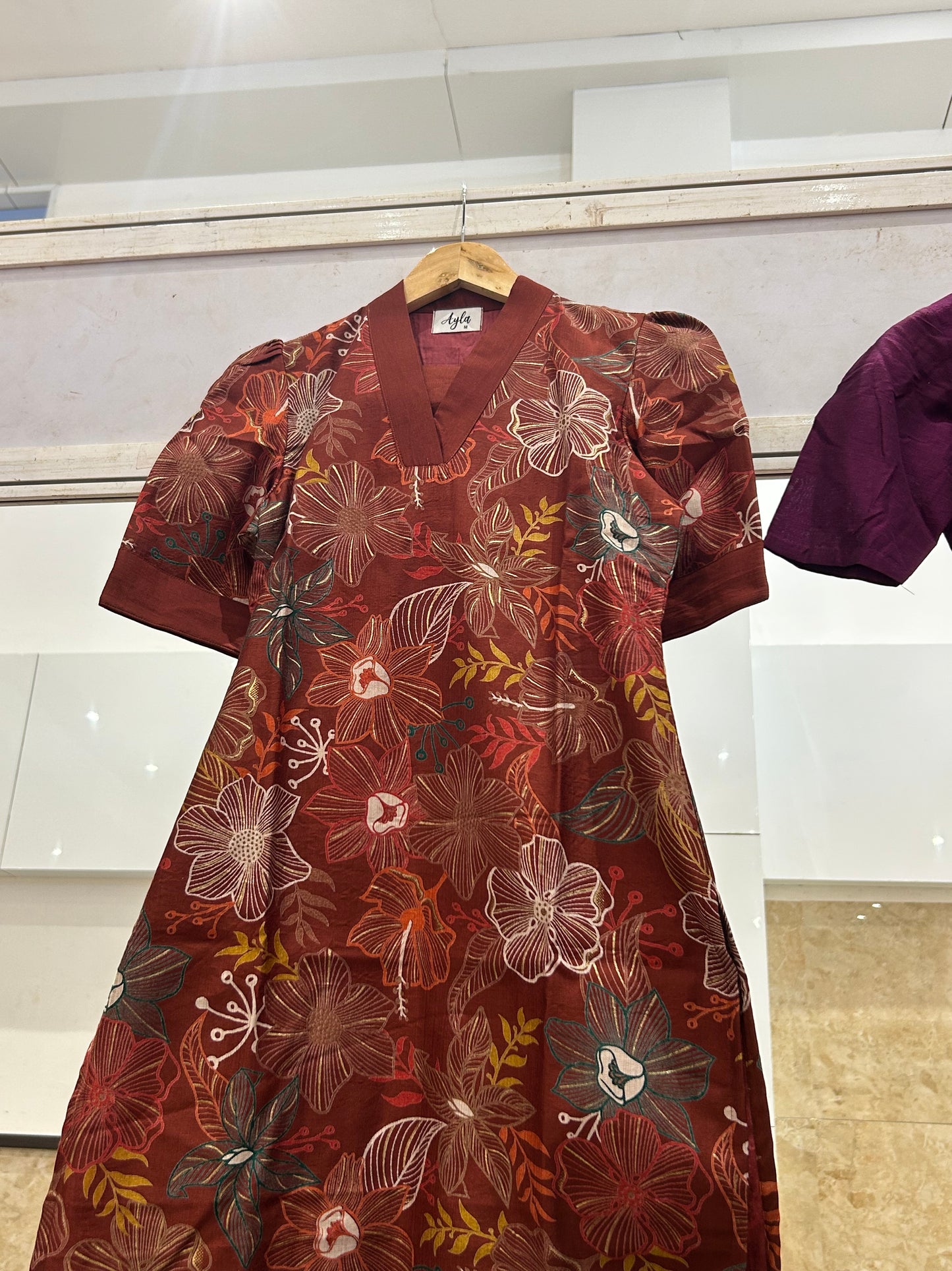 AA091 Muslin Silk Maroon Floral Co Ord Set