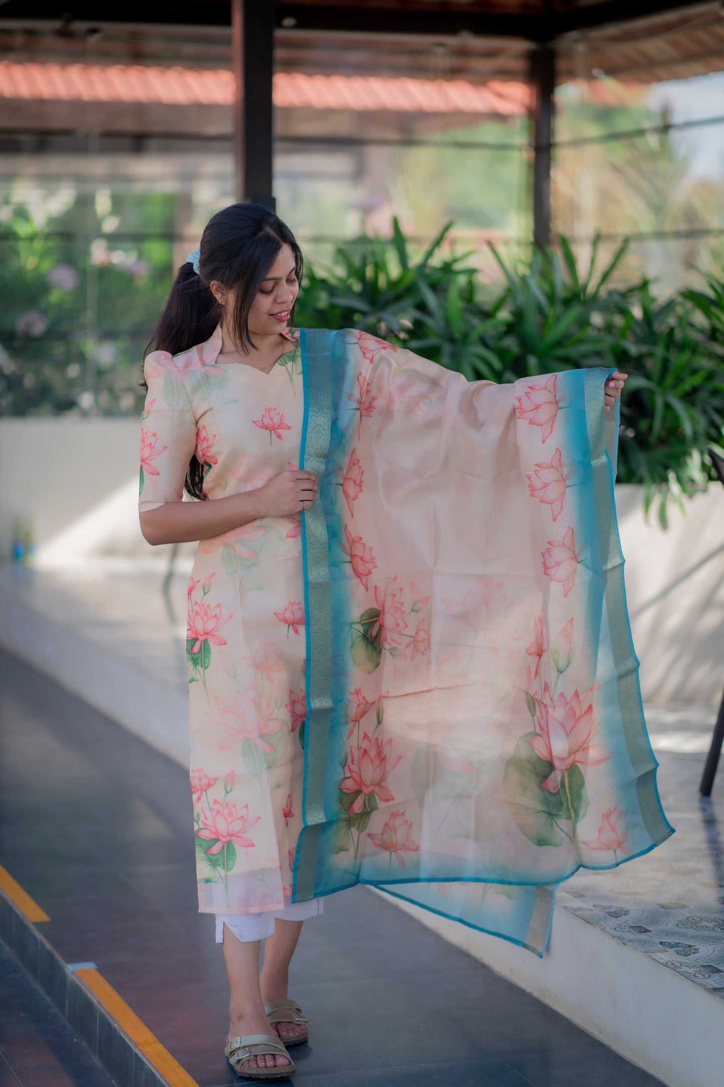 AA035 Golden Tissue Silk Kurti with Dupatta
