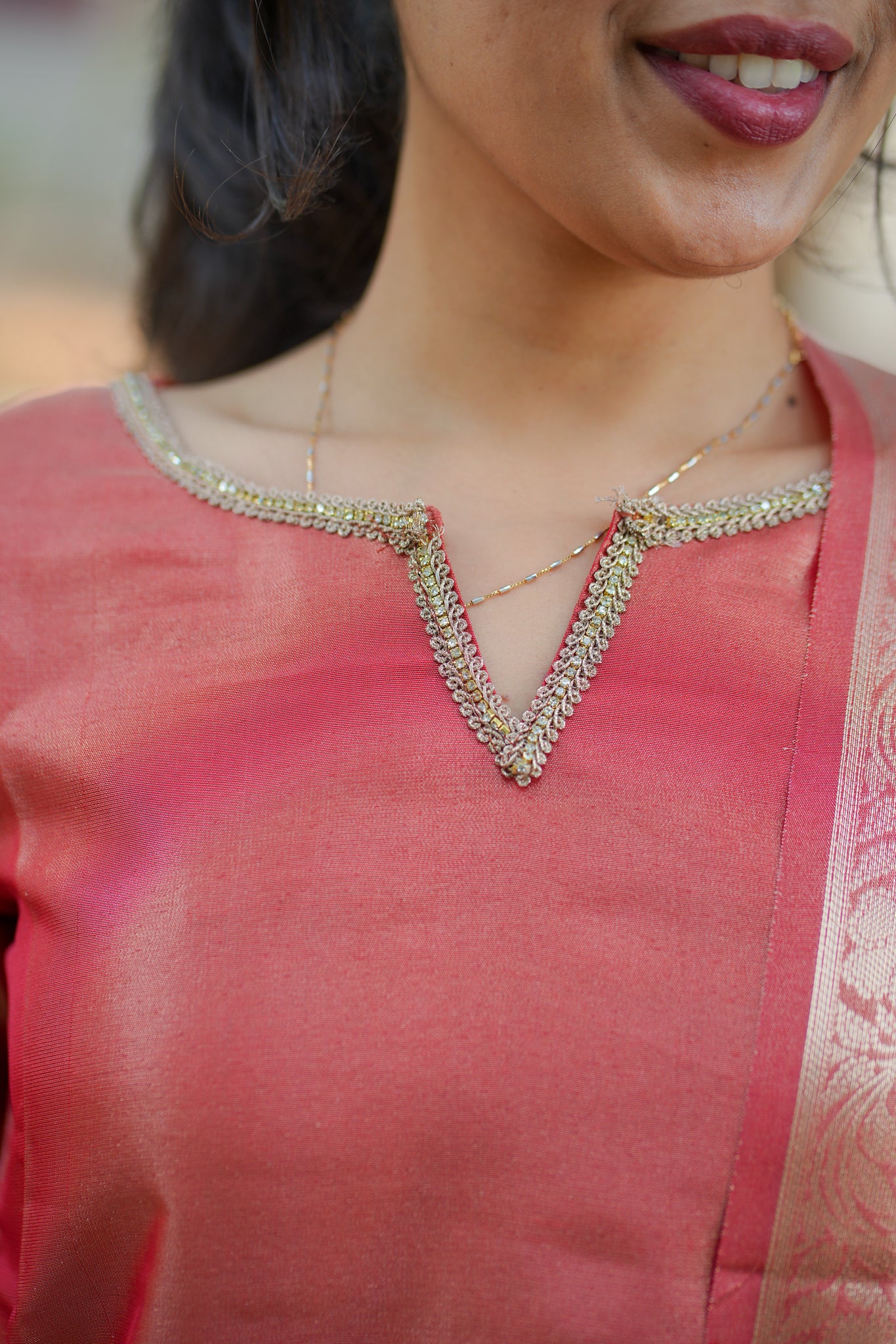 AA124 Rust Red Tissue Silk kurti with Brocade Silk Dupatta