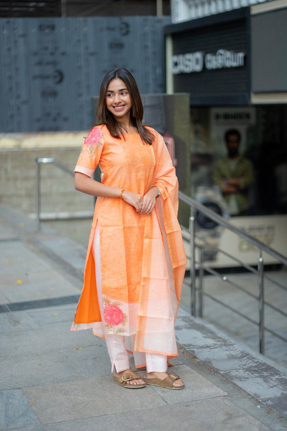 AA277 Orange Kota Linen Salwar Material