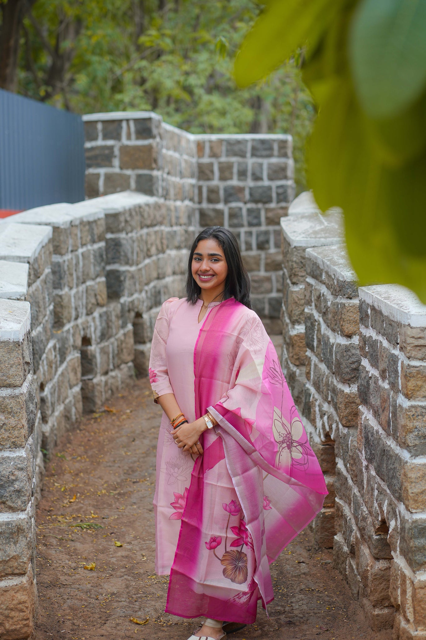 AA114 Pink Lotus Shimmer Silk Kurti With Dupatta