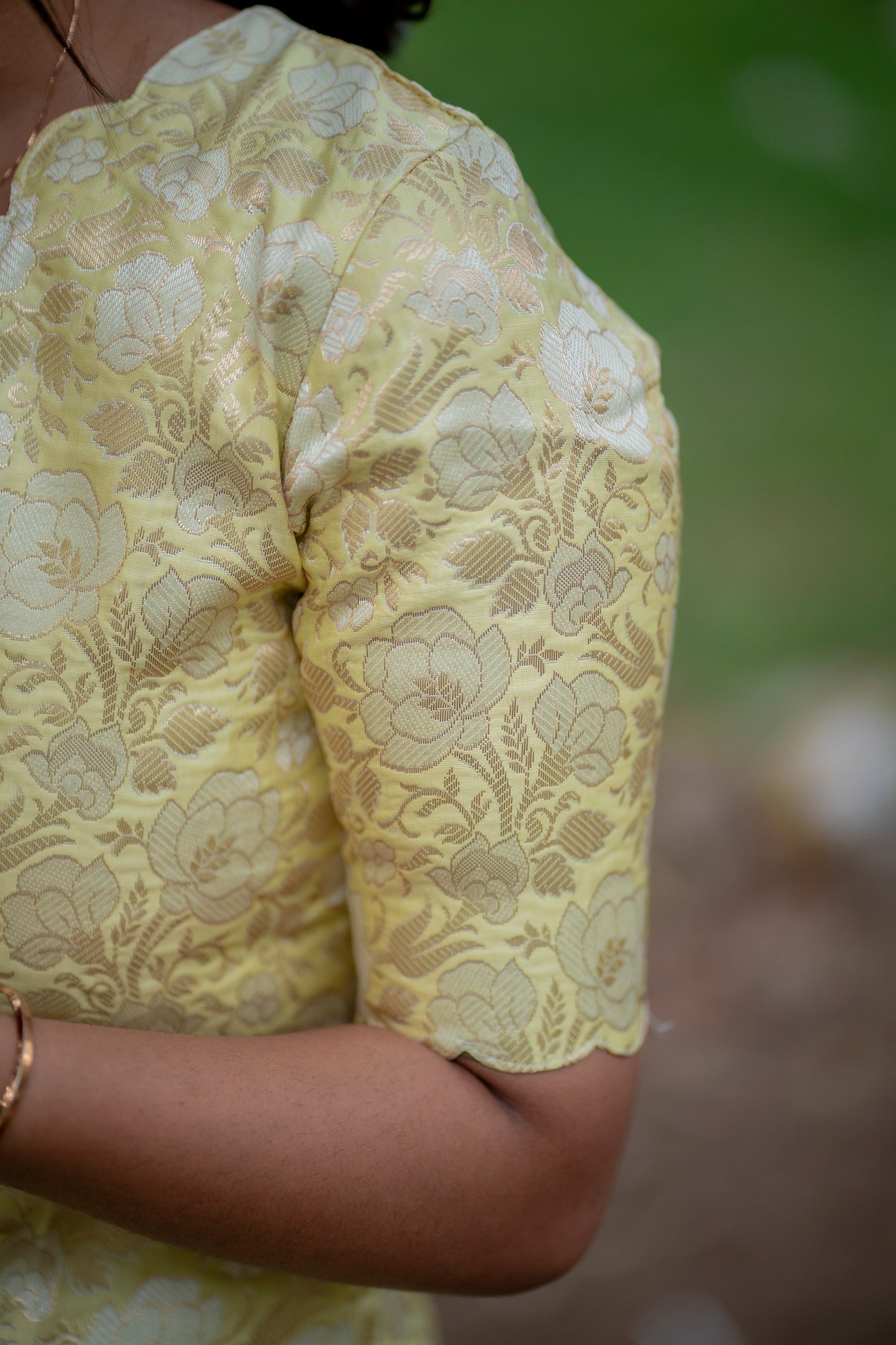 AA103 Pastel Yellow Brocade Silk Kurti