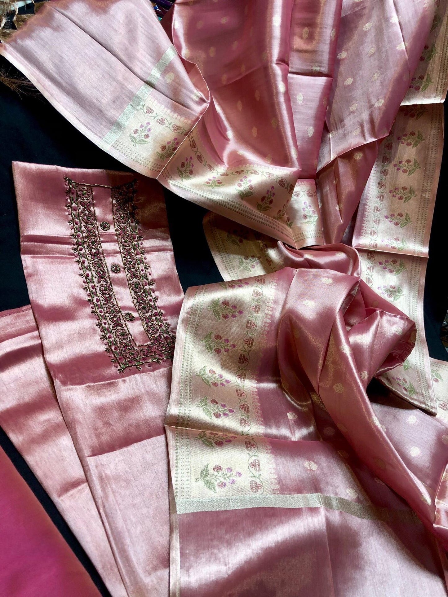 Pink Tissue Silk Salwar Material