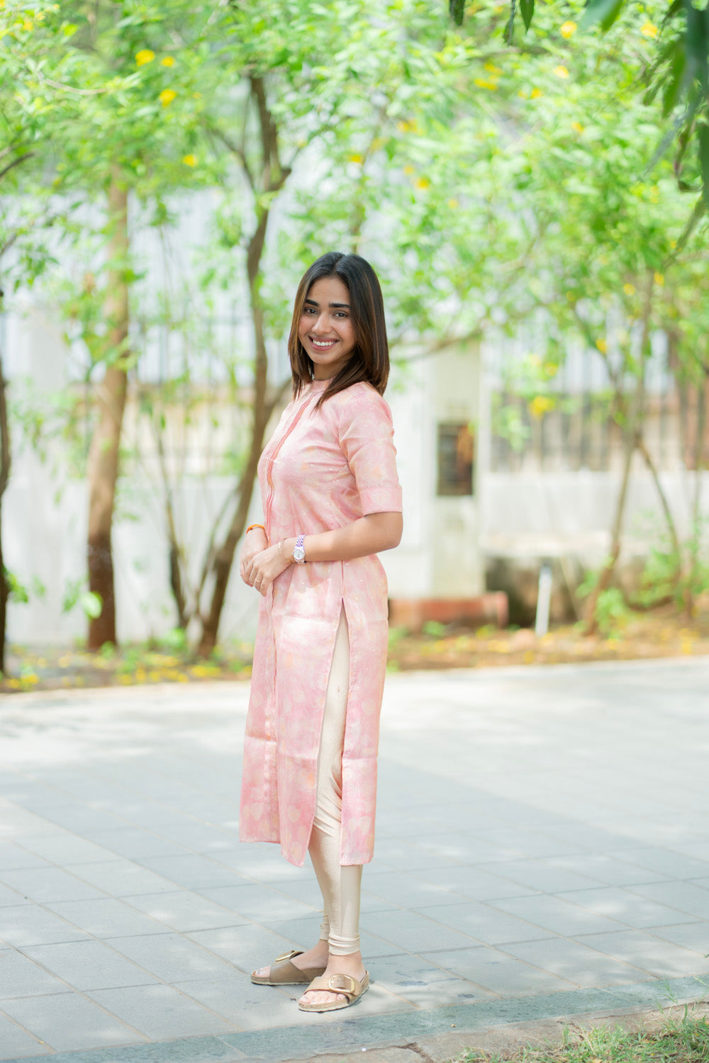 AA278 Peach Pink Shimmer Silk Kurti