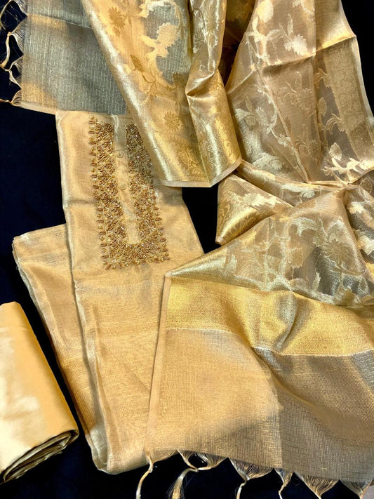 Golden Tissue Silk Salwar Material