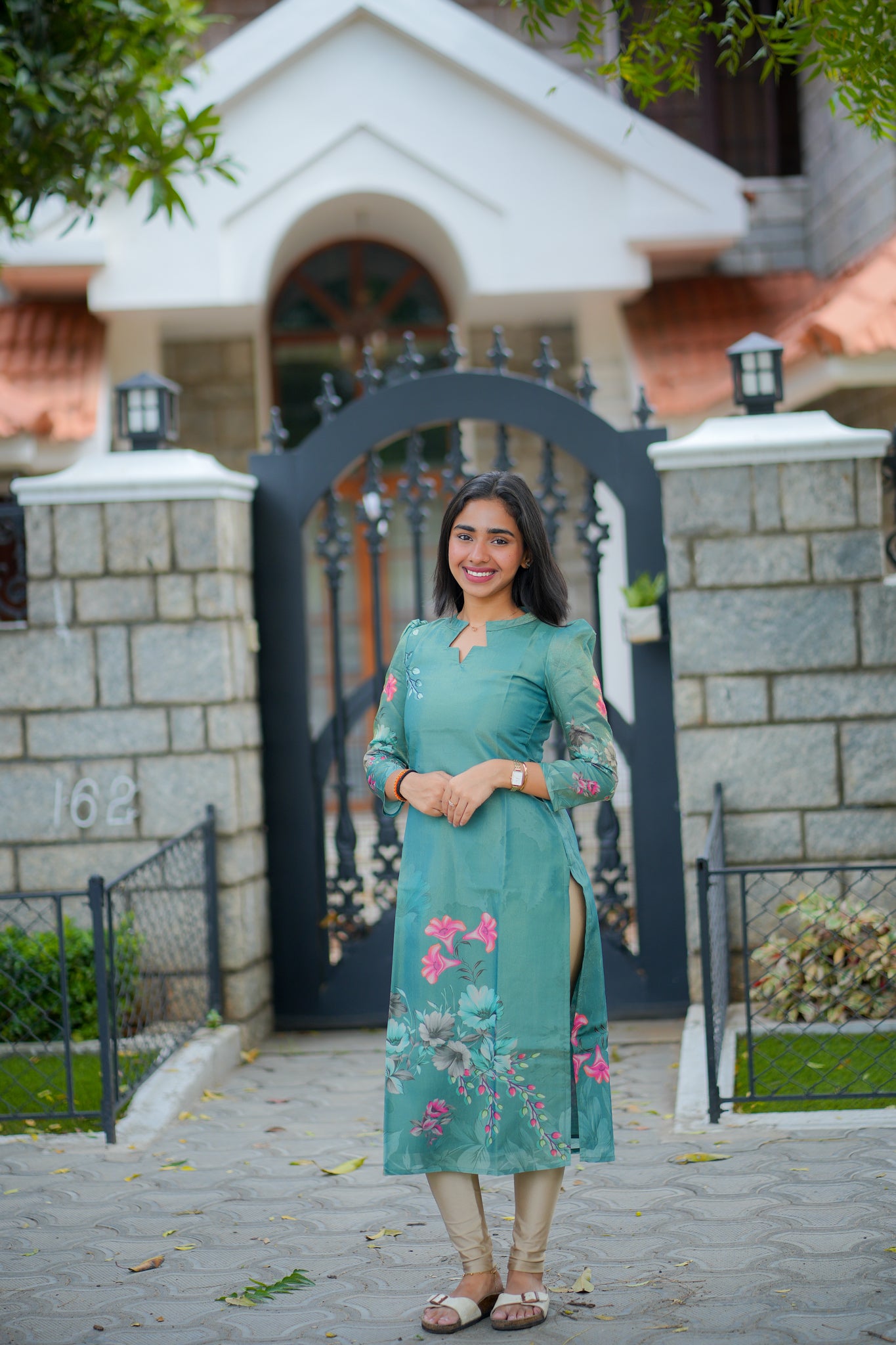 AA122 Teal Blue Shimmer Silk Kurti With Dupatta