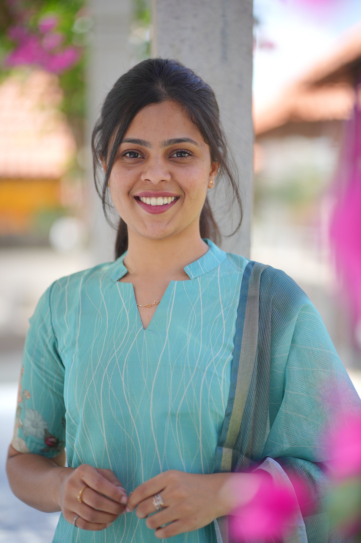 AA113 Blue Lines Tissue Silk Kurti with Dupatta