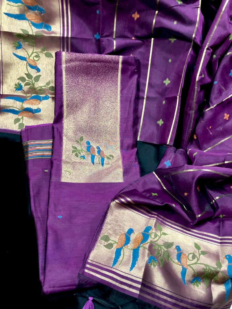 Purple Jamdhani Silk Salwar Material