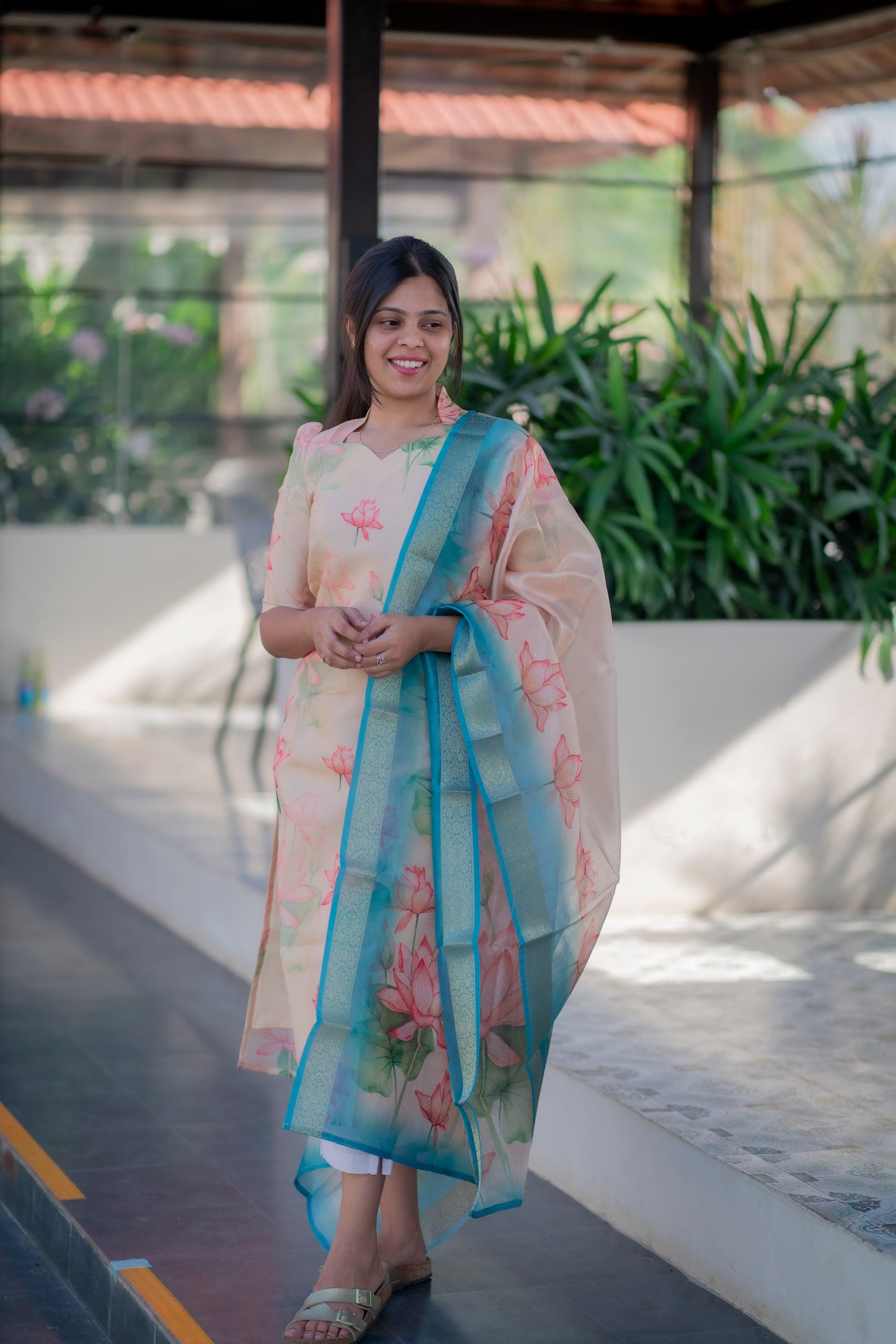 AA035 Golden Tissue Silk Kurti with Dupatta