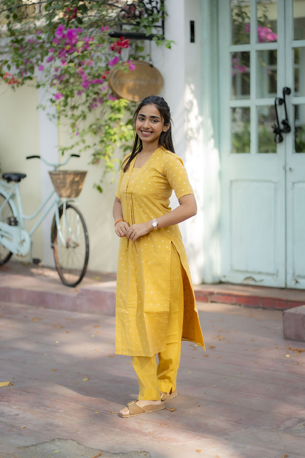 AA213 Marigold Chanderi Butta Co-Ord Set
