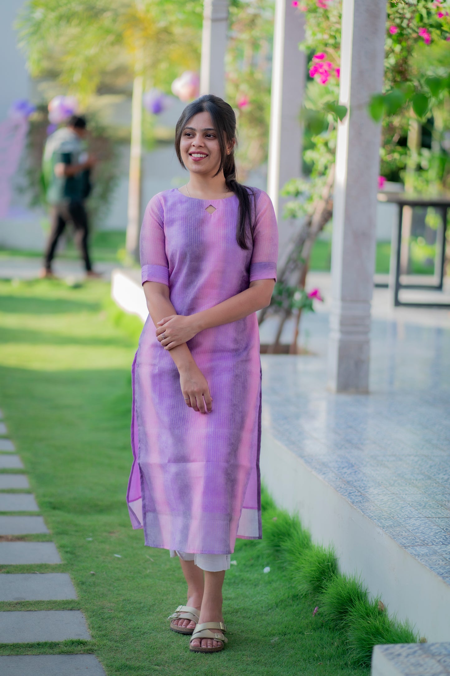 AA040 Lavender cotton zari lines kurti with lining