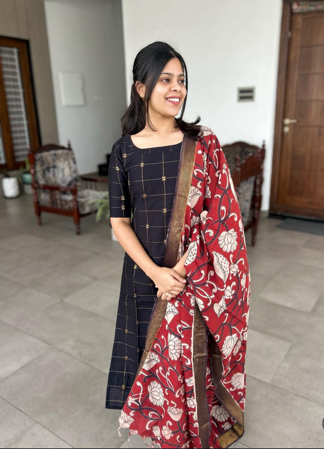 black kalamkari dress Kalamkari Tea Dress Black | Size S