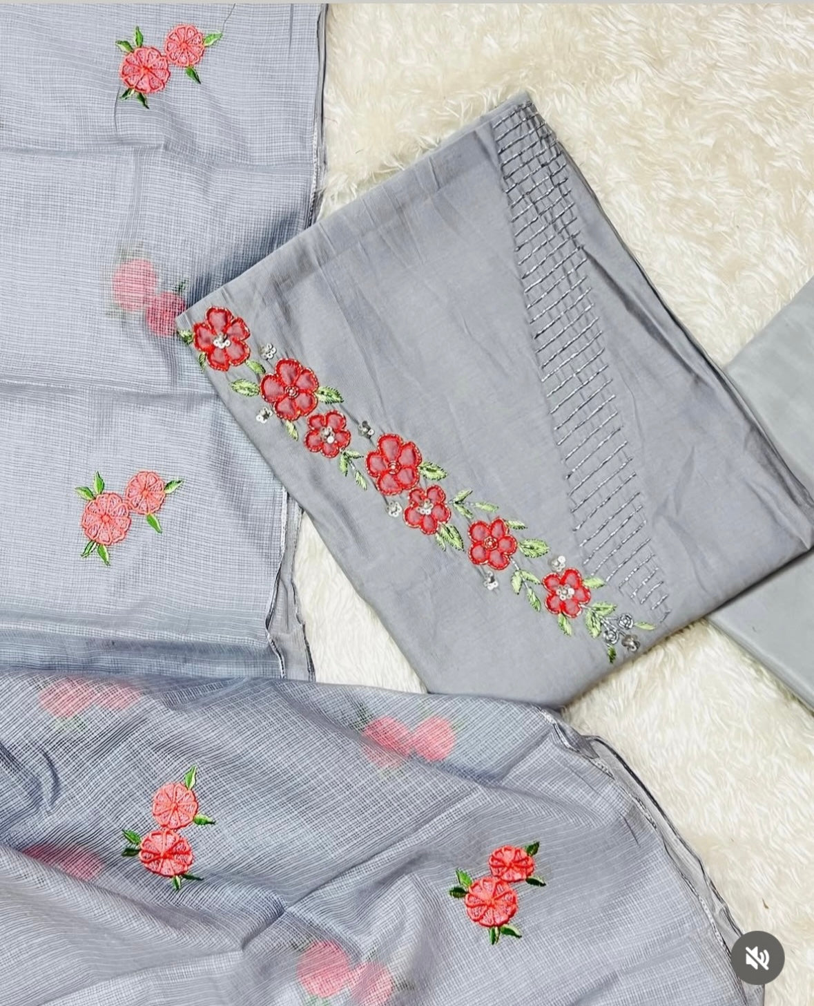 Grey Muslin Silk Salwar material