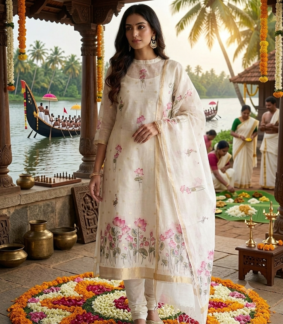 AA289 White with Golden Combo Kota Salwar Set