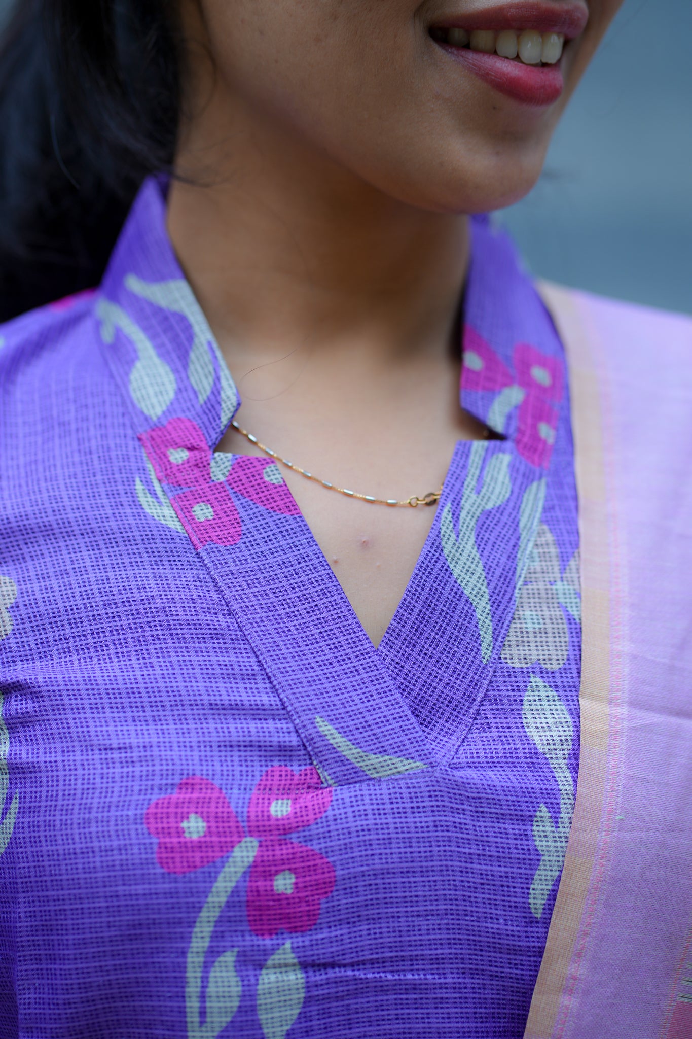 AA123 Lavender Kota Kurti with Lilac & Pink Jacquard Silk Dupatta