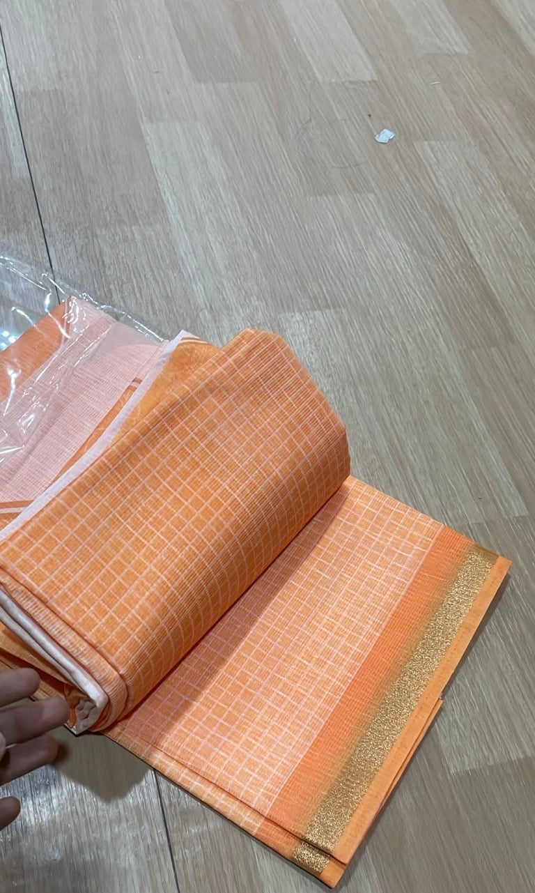 Orange with White combo checks Kota Cotton Salwar Material