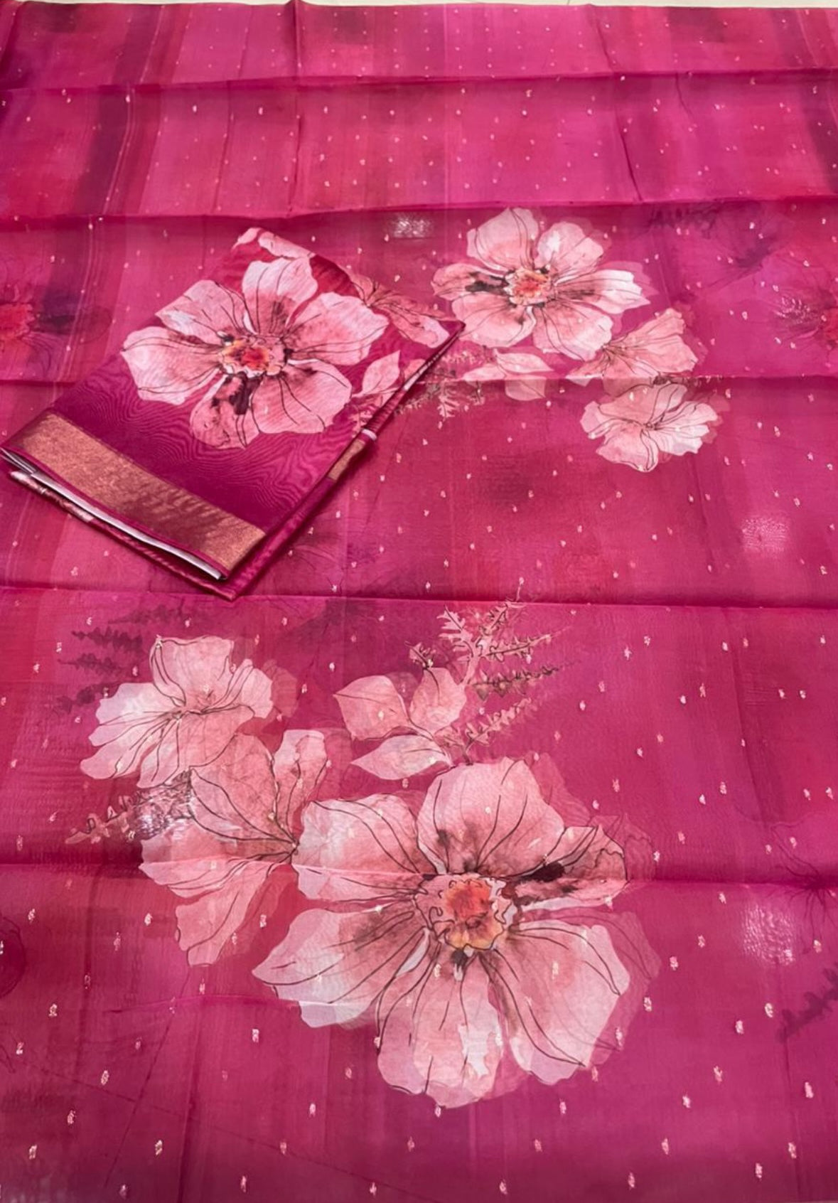 Rani Pink Organza Kurti With Dupatta