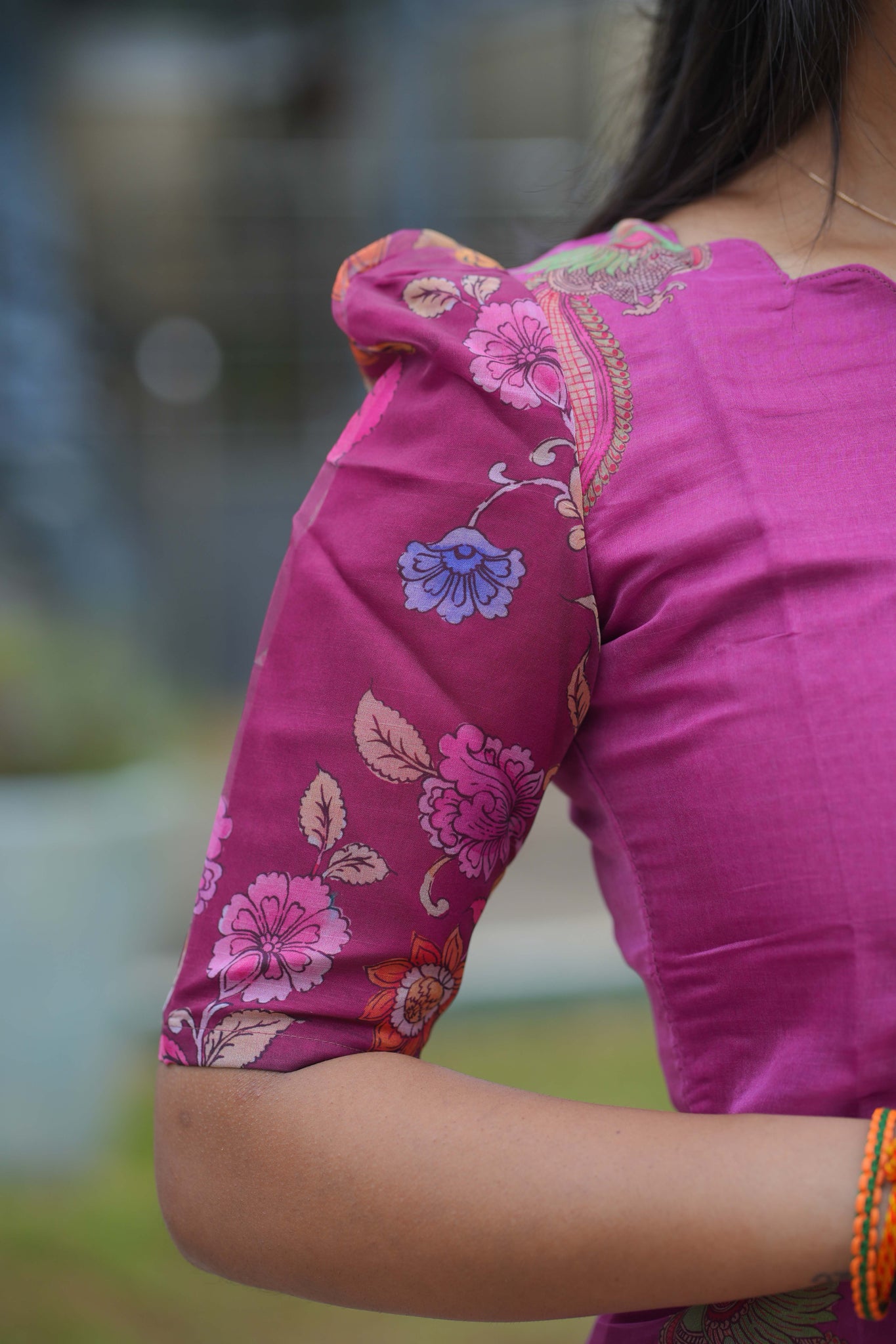 AA112 Pink Floral Peacock Organza Kurti