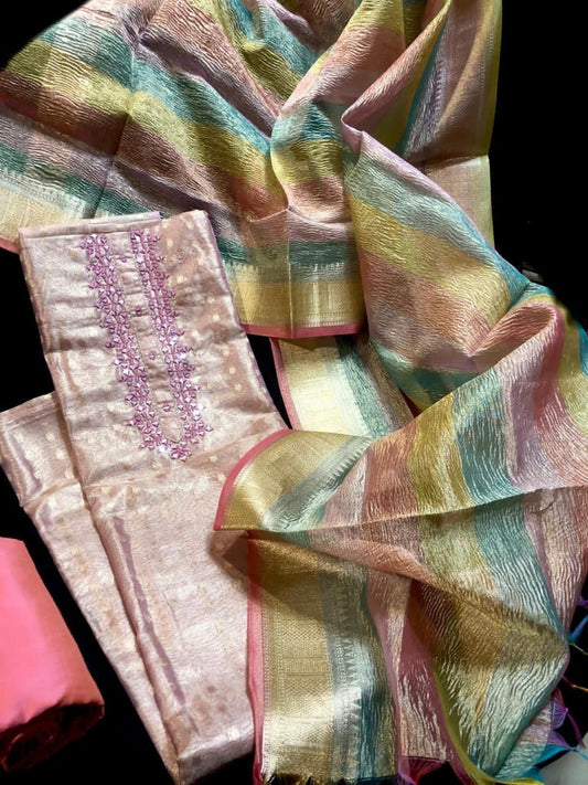 Tissue Silk With Golden Motifs and Multicolour Dupatta