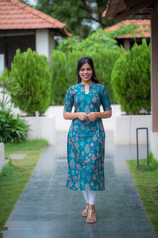 AA073 Sapphire Blue Tussar Silk Kurti