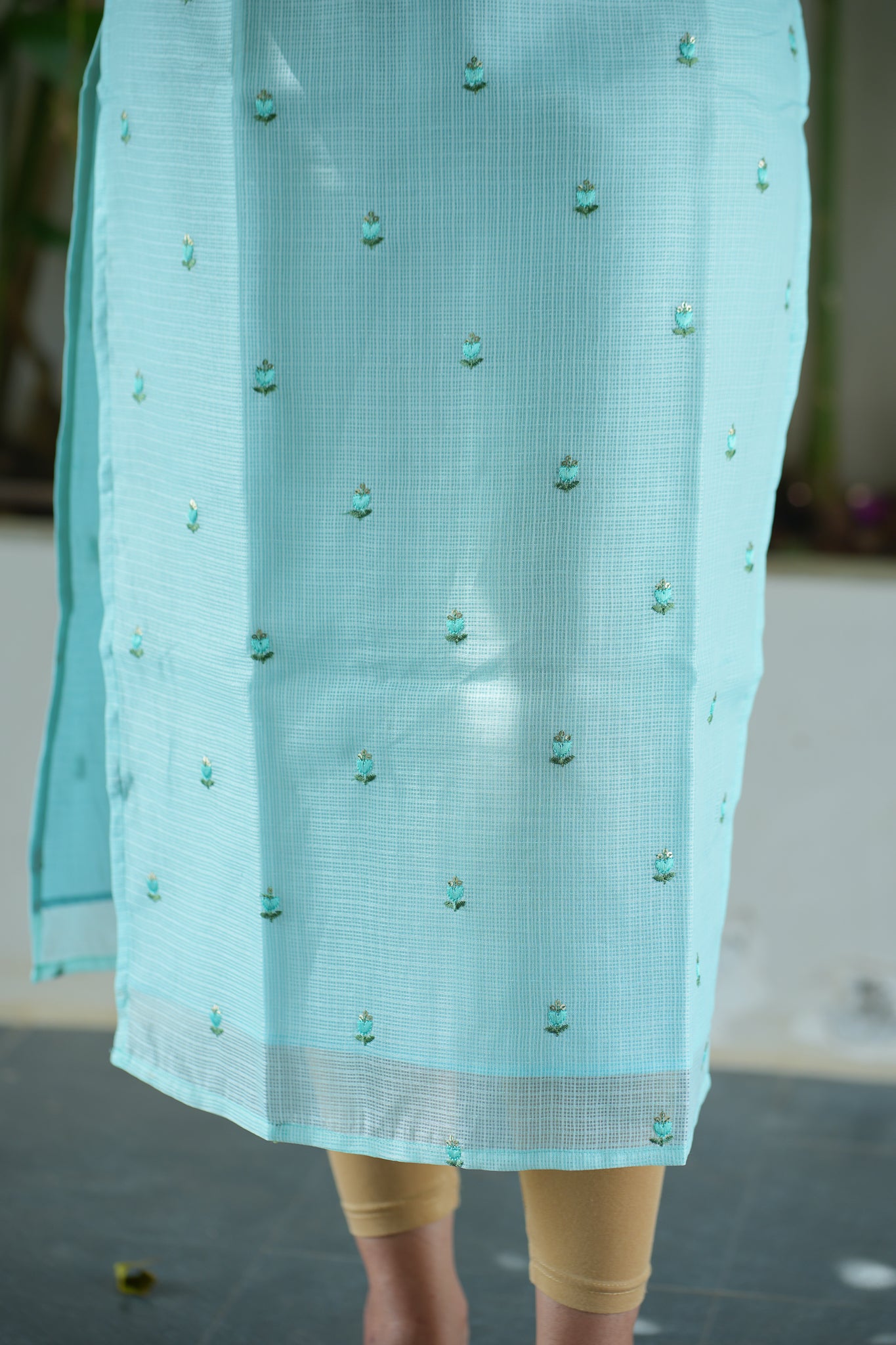 AA129 Blue Kota Kurti with Pink Kota Dupatta