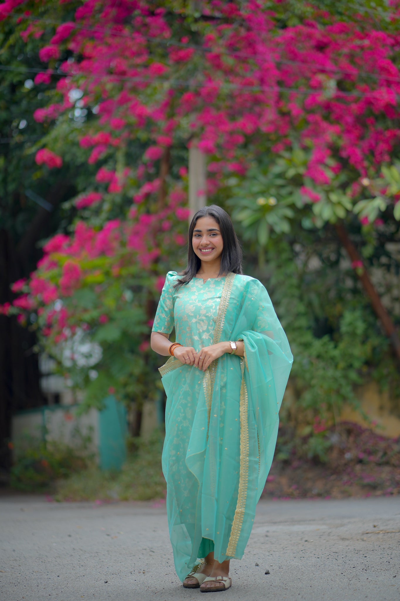 AA119 Turquoise Blue Brocade Silk 3 PC Set