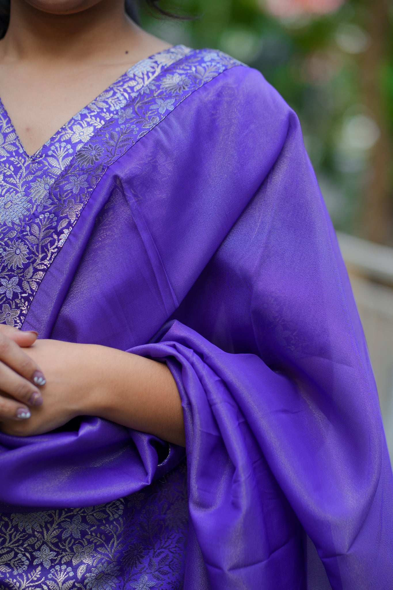 AA-125A Dark Violet Brocade Silk (3 pc Set) with Shimmer Silk Dupatta