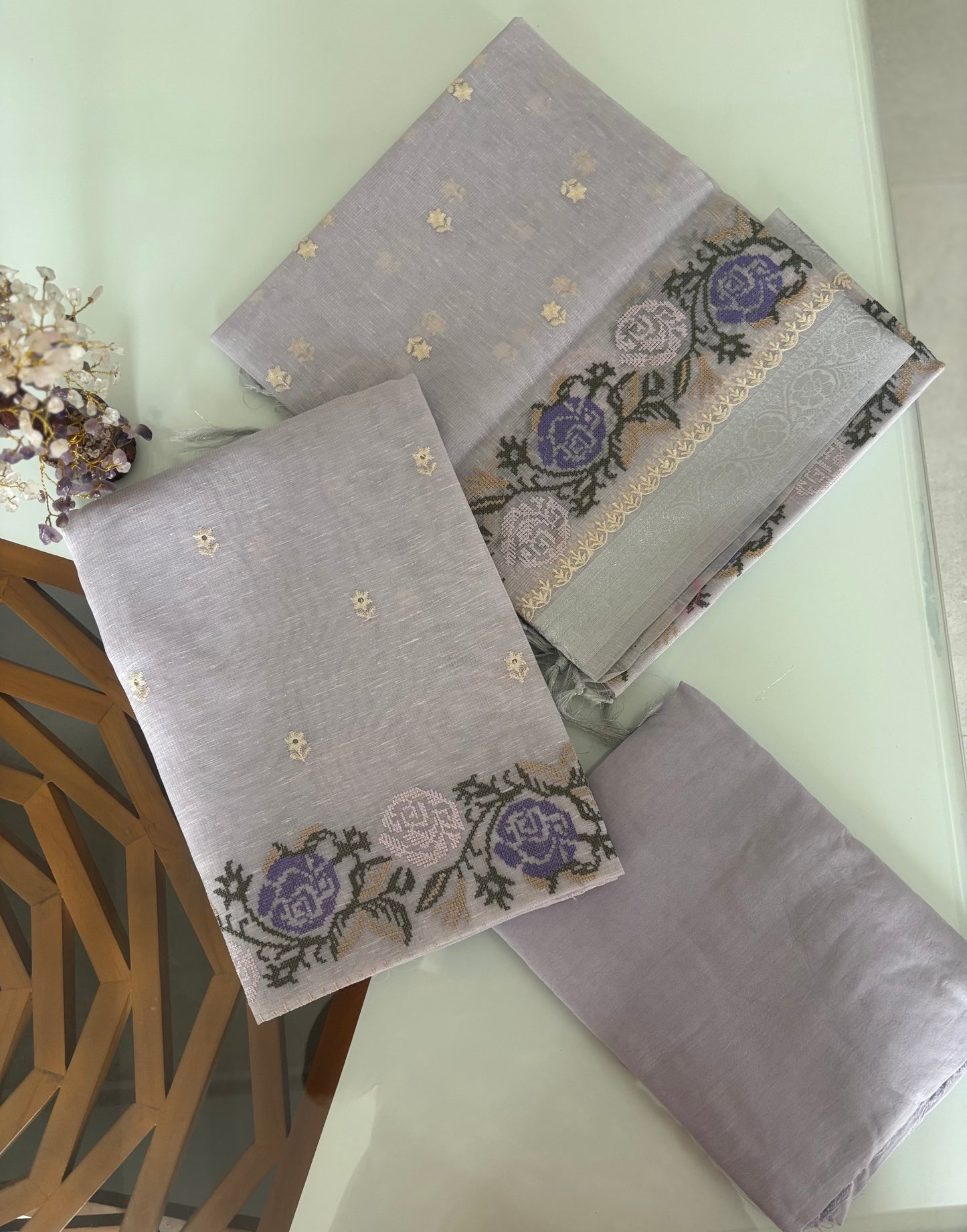 Designer Shimmer Linen Salwar Material with Embroidery work