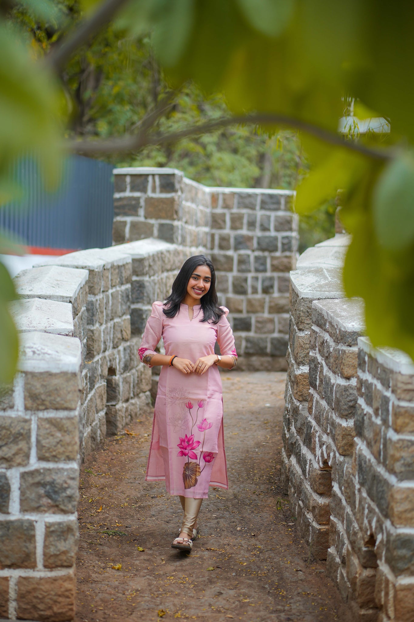 AA114 Pink Lotus Shimmer Silk Kurti With Dupatta