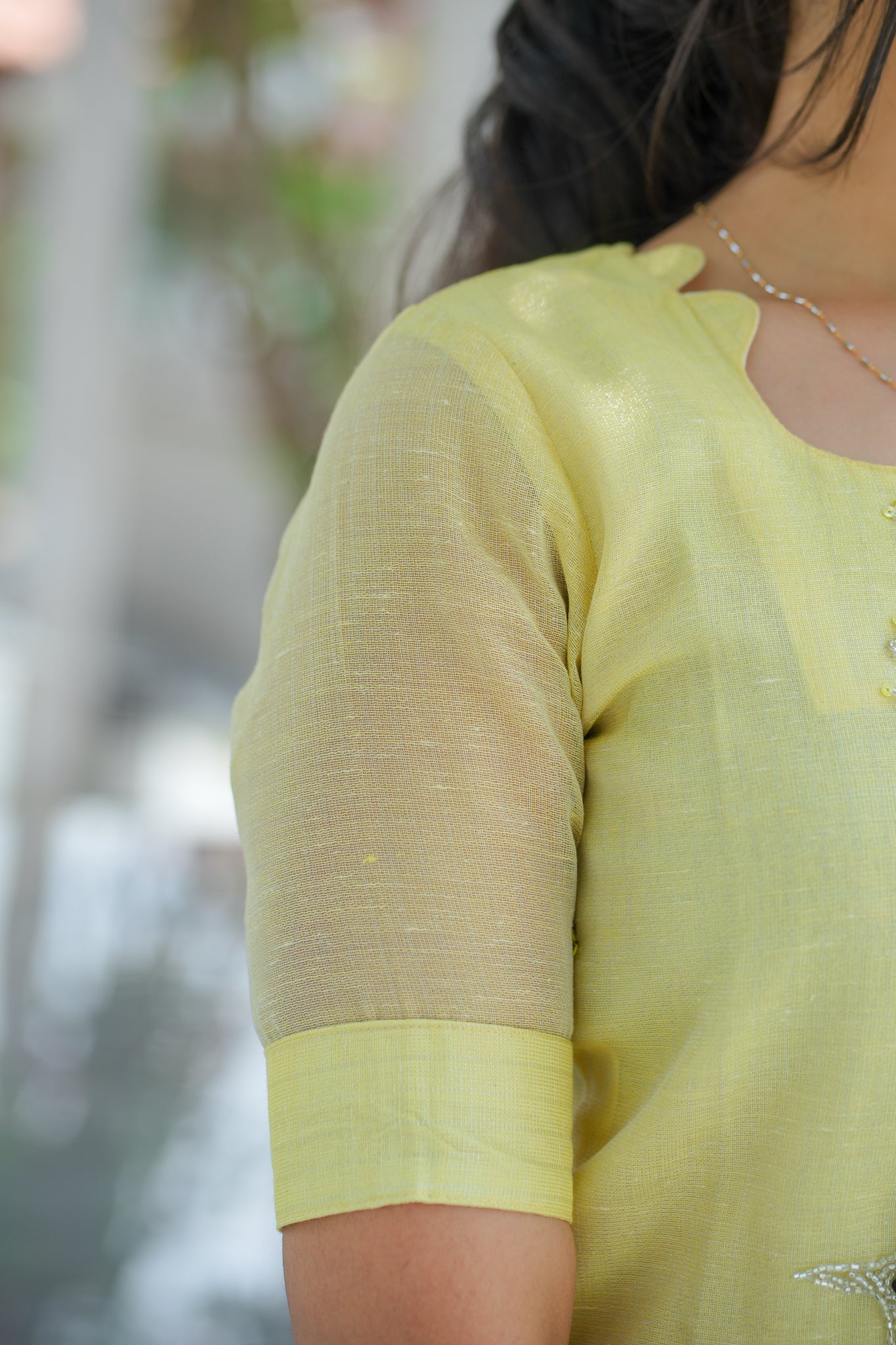 AA127 Pastel Yellow with pink combo Bead Work Tissue Silk 3 Pc Set