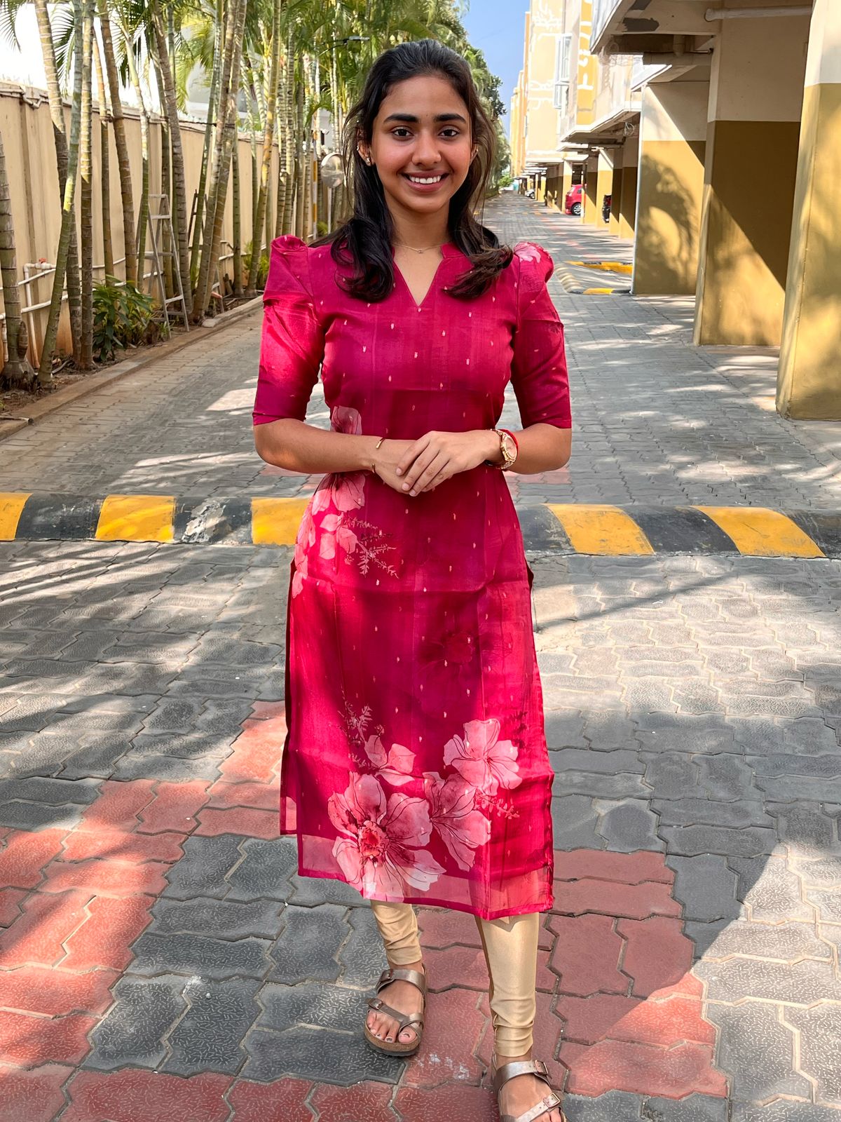 Rani Pink Organza Kurti With Dupatta