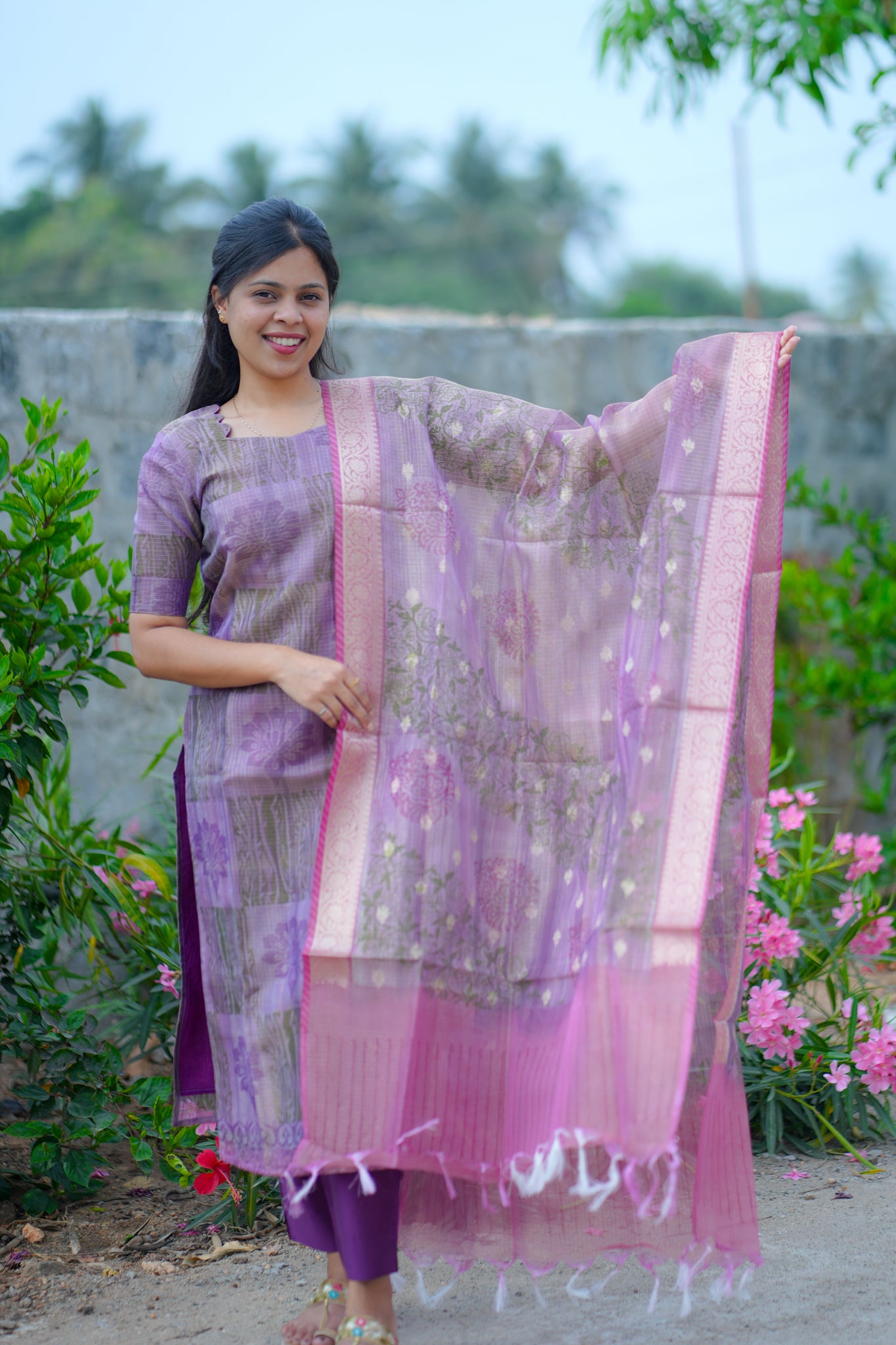 AA121 Tissue Handloom Kota Silk 3 PC set
