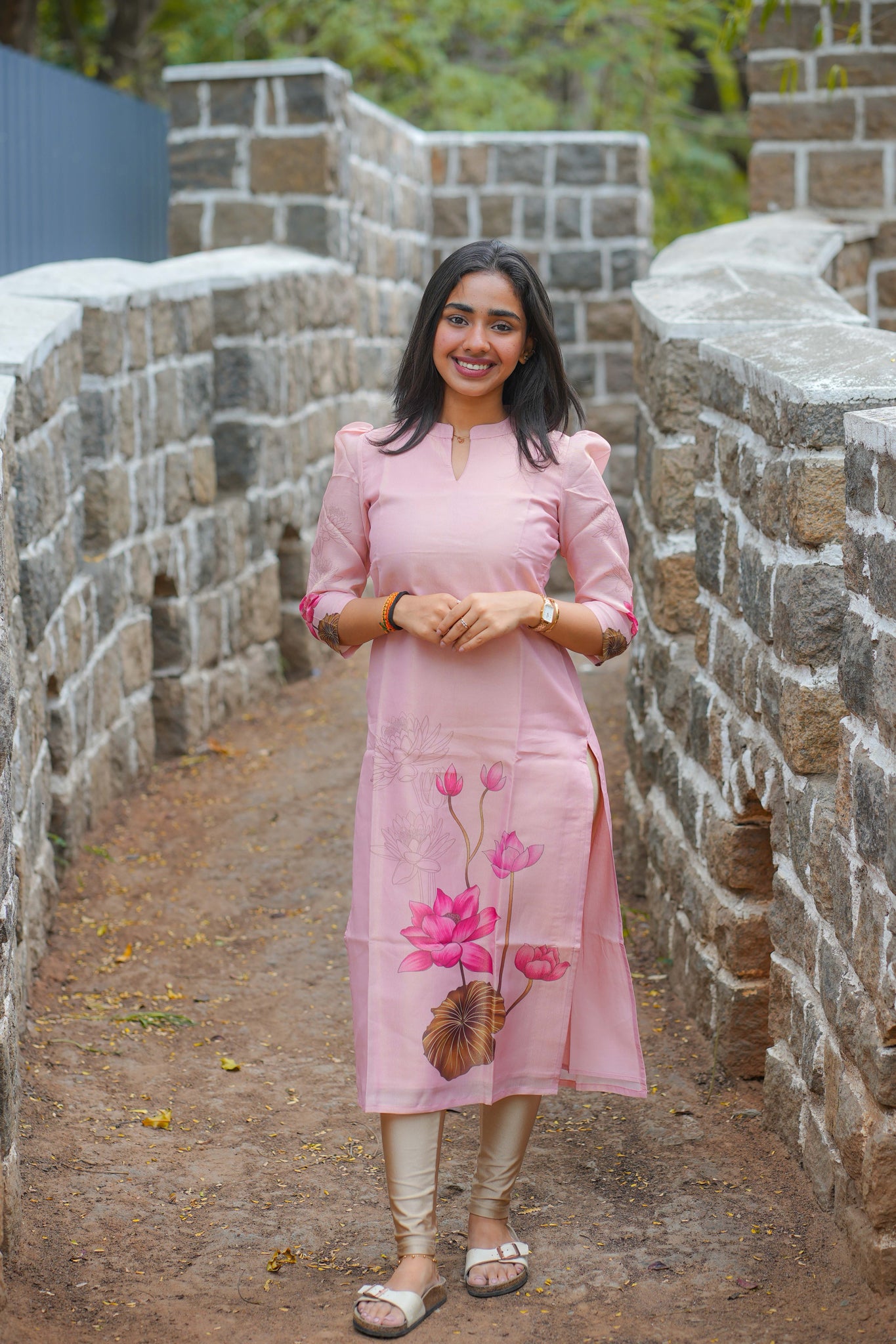 AA114 Pink Lotus Shimmer Silk Kurti With Dupatta