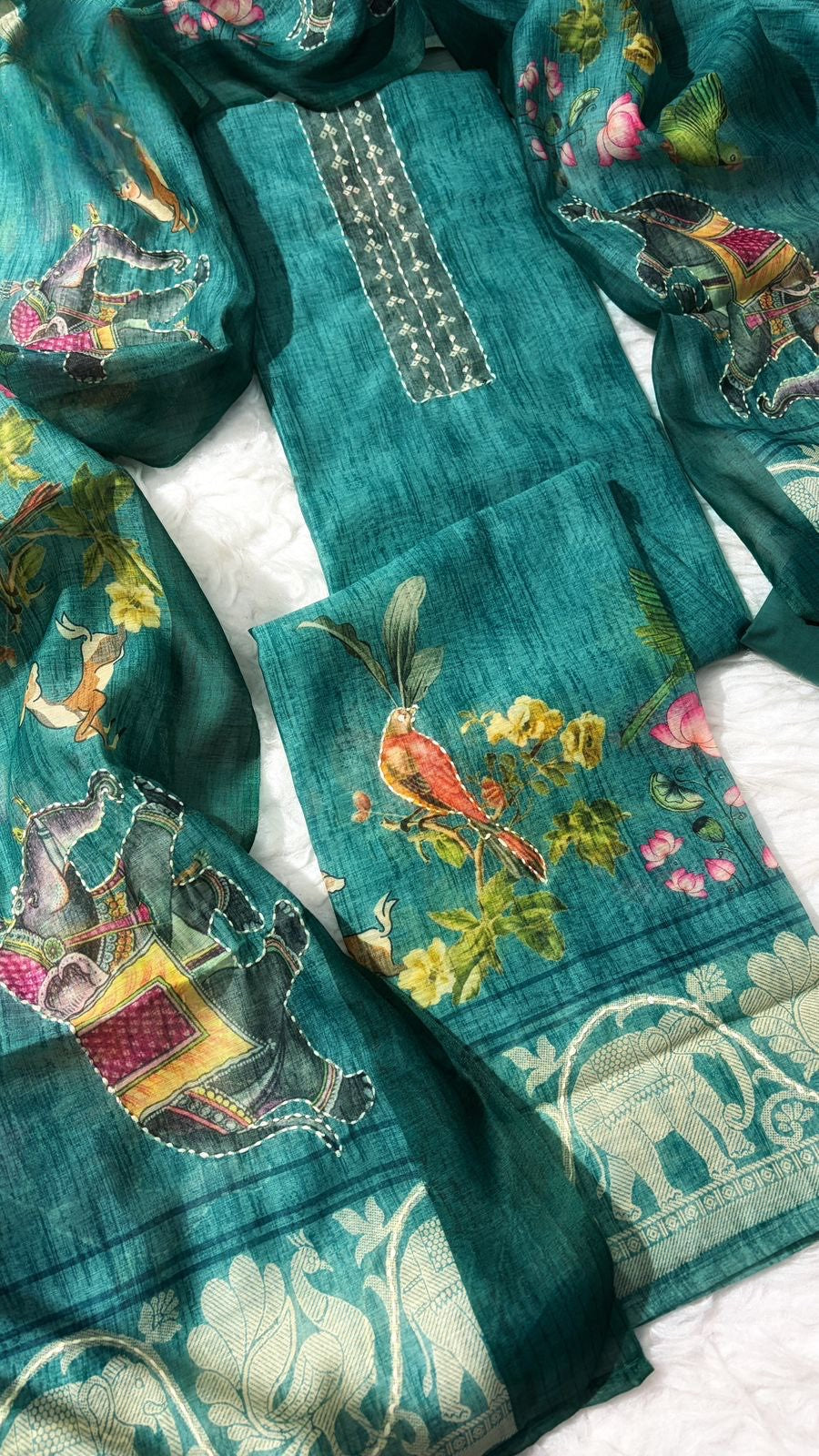 Blue Chanderi Silk Salwar Material
