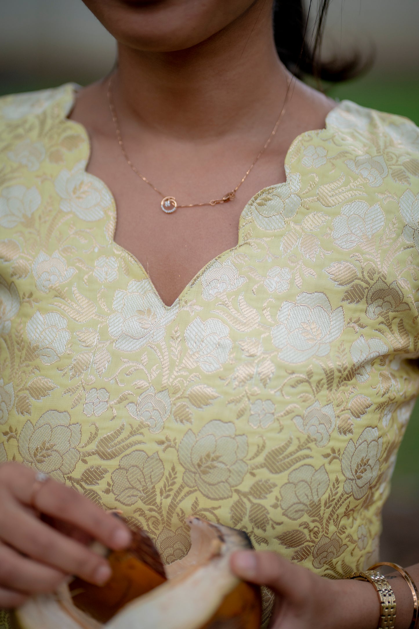 AA103 Pastel Yellow Brocade Silk Kurti