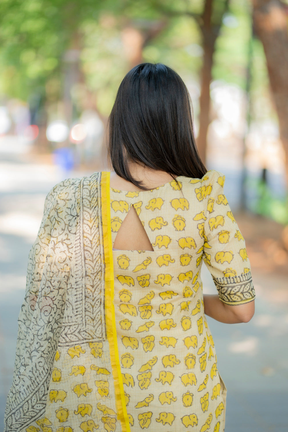 AA226 Kota Yellow Elephant Print Salwar Set