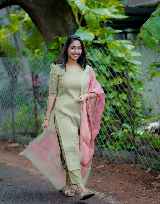 AA084 Pastel Green Tissue Silk 3 pc Set