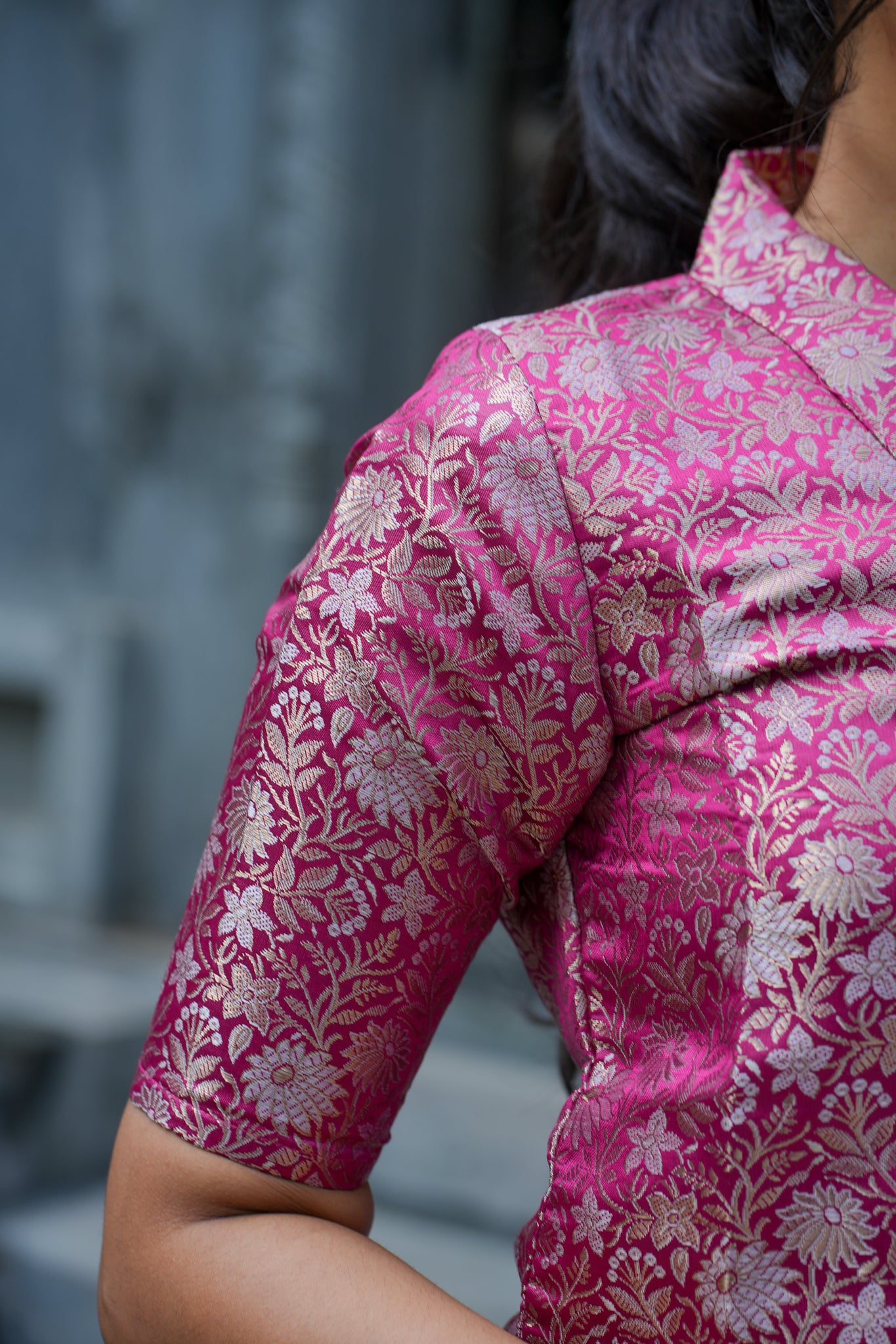 AA125 Rani Pink Brocade Silk(3 PC set )with Organza Dupatta