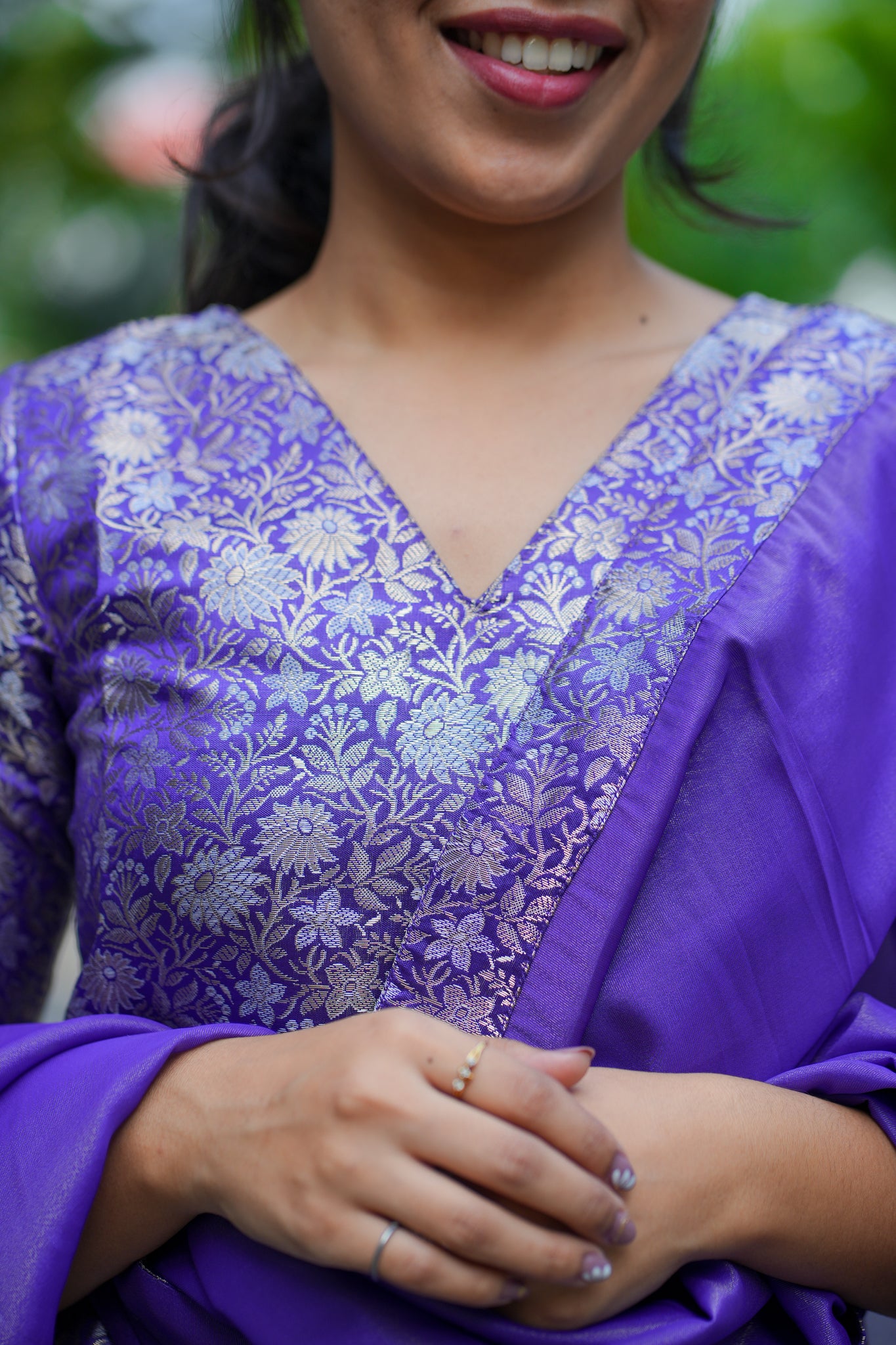 AA-125A Dark Violet Brocade Silk (3 pc Set) with Shimmer Silk Dupatta