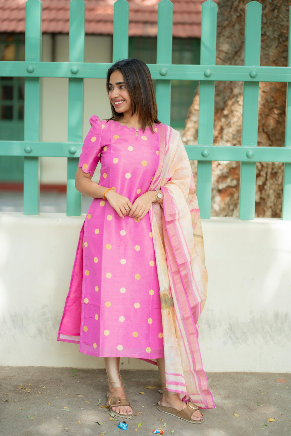 AA280 Lotus Pink Silk Kurti with Dupatta