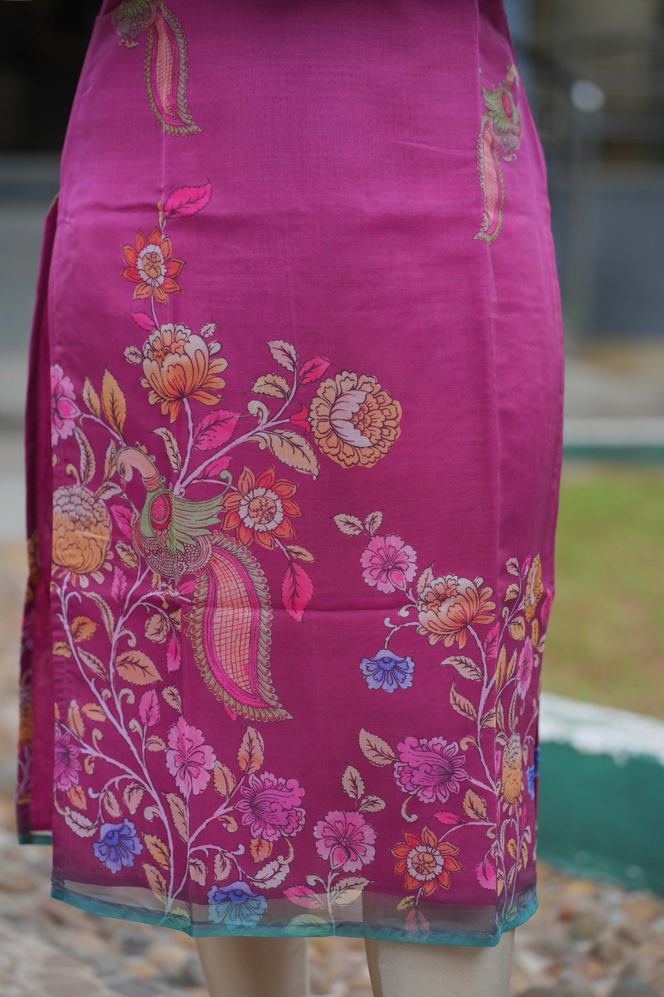 AA112 Pink Floral Peacock Organza Kurti