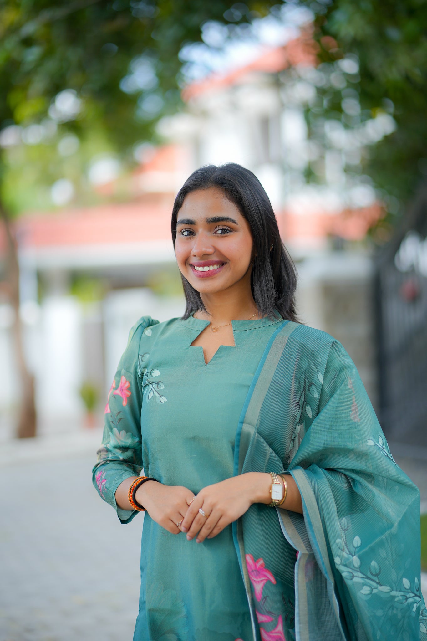 AA122 Teal Blue Shimmer Silk Kurti With Dupatta