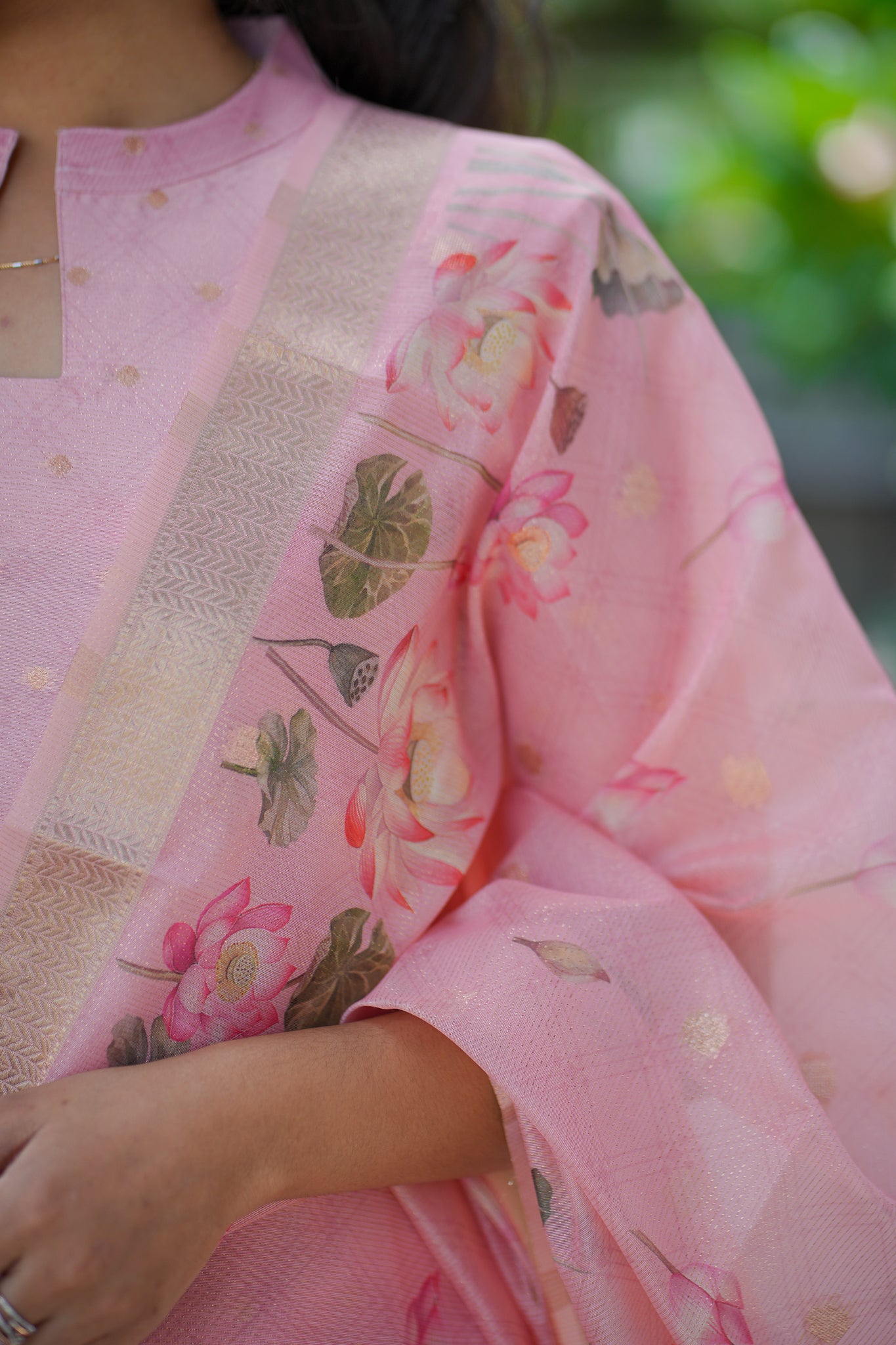 A126 Pink Lotus ShimmerSilk with Banarasi Weaving 3 Pc Set